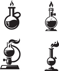 Laboratory Glassware Silhouettes with Flame Illustrations - Chemistry Essentials Collection