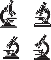Black Silhouettes of Microscopes - Scientific Tools Collection