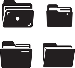 Black and White Folder Icons Set - File Organization and Storage Designs
