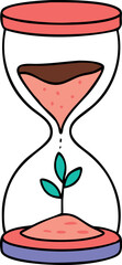 Hourglass Vector Illustration with Soil and Growing Plant Inside — Symbolic Nature and Time Concept in Flat Style for Eco-Friendly, Environmental, and Sustainable Design Projects