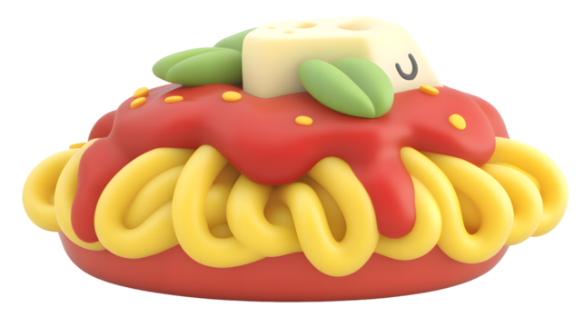 Cute cartoon spaghetti with tomato sauce and cheese