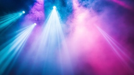 Colorful stage lights, smoky concert background, vibrant atmosphere, event backdrop