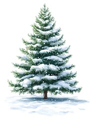 Fototapeta premium A majestic snow covered evergreen tree stands tall against a pristine white background perfect for winter holiday designs.