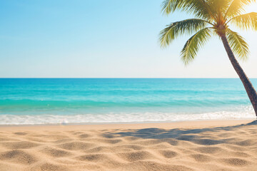 Tropical beach with coconut palm trees, summer holidays
