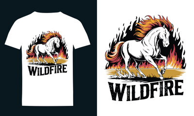 Fiery Wild Horse T-Shirt Design Illustration.