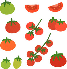 clip art cute watercolor illustration of red tomatoes with flower and leaf for background asset