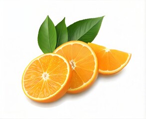 Fototapeta premium Closeup View of Orange Slices and Leaves Displaying Bright Citrus Colors and Rich Natural Textures