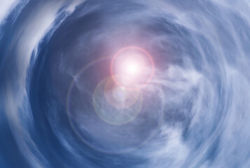 Tunnel from clouds background texture watercolor fairy-tale design unusual colorful