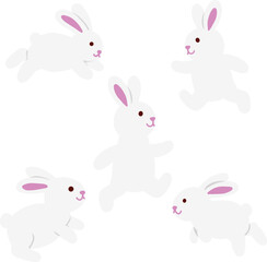 set of cute white rabbits for easter illustration