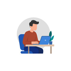 Focused Man Working on Laptop in Minimalistic Office Setup