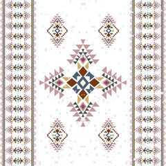 Red, pink, and blue geometric ethnic boho seamless pattern. Traditional ornament. Tribal pattern. Folk motif. Design for wallpaper, elaborate borders, backdrops, tiles, blankets, and textiles.