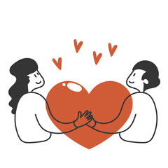 hand drawing doodle man woman holding big love together