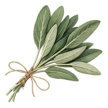 sage leaves tied bundle, green, white background clip art preview