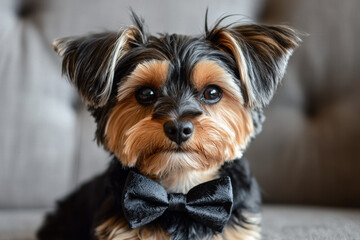 Stylish Pup in Bow Tie Sitting Cheerfully &ndash; Stock Photography