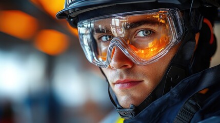 Close-up of a worker in safety gear.