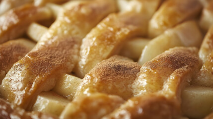 Close-up captivating view of a freshly baked apple pie with golden crust