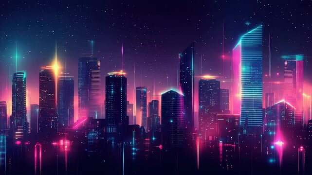 cityscape with space and neon light effect. Modern hi-tech, science, futuristic technology concept. Abstract digital high tech city design for banner backgroun