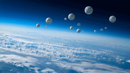Conceptual image of gas sphere formation above earth with bright cloudscape