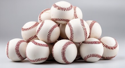 Minimalist Pile of Baseballs on White Background with Copy Space for Sports-Themed Design Concepts