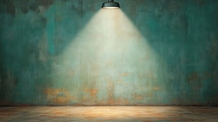 Empty room, spotlight on teal wall