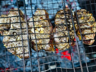 grill lamb meat on barbecue grill