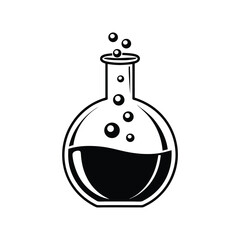 Laboratory Flask, solid black silhouette of a round-bottomed flask with a narrow neck on a white background