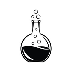 Laboratory Flask, solid black silhouette of a round-bottomed flask with a narrow neck on a white background
