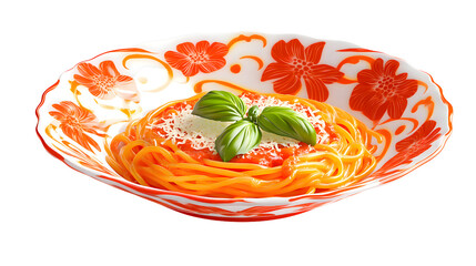 Delicious spaghetti with tomato sauce and basil garnish
