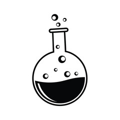 Laboratory Flask, solid black silhouette of a round-bottomed flask with a narrow neck on a white background