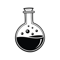Laboratory Flask, solid black silhouette of a round-bottomed flask with a narrow neck on a white background