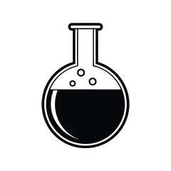 Laboratory Flask, solid black silhouette of a round-bottomed flask with a narrow neck on a white background
