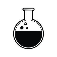 Laboratory Flask, solid black silhouette of a round-bottomed flask with a narrow neck on a white background