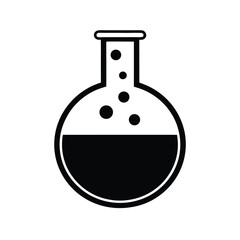 Laboratory Flask, solid black silhouette of a round-bottomed flask with a narrow neck on a white background
