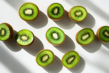 Fototapeta premium Kiwi Fruit Halves Arranged with Fresh Green Slices