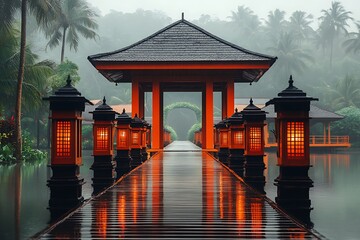 Tropical Pavilion Path in Rain