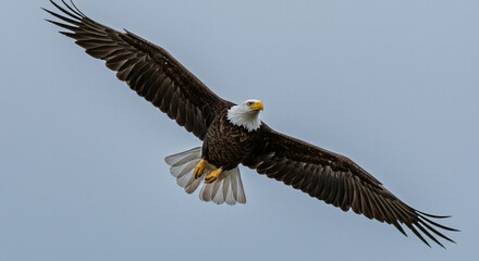 Naklejka premium Eagle Flying with Open Wings in Sky