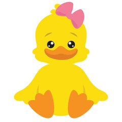 Cute yellow sitting duckling girl  vector cartoon illustration