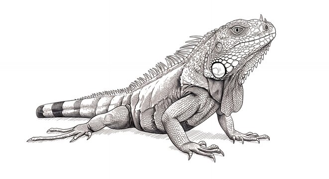 Detailed pencil sketch of an iguana reptile wildlife animal drawing