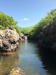 Tropical Waterfall View in a Gorge