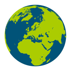 Global Earth in flat vector style in blue and green colors 