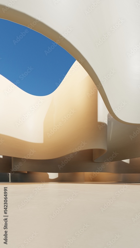 Aufkleber 3d illustration of abstract architecture background, geometric architectural with wavy curve design,