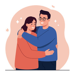Couple embracing each other happily in casual clothes smiling illustration vector art 