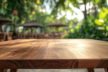 Wooden Table Surface in a Garden Setting