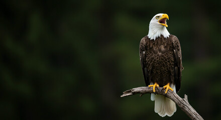 Naklejka premium Eagle Perched on Branch Calling Out in Nature