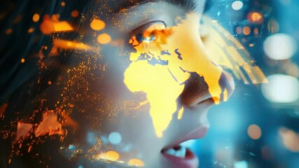 Close-up of a young female scientist with blue eyes, wearing a futuristic augmented reality visor, analyzing complex digital medical data, symbolizing artificial intelligence in healthcare - Powered by Adobe