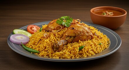 Photorealistic Chicken Biryani Served on a Plate with Stunning Background