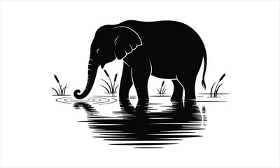 Fototapeta premium Elephant Water Silhouette Black
