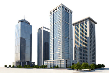 set of tall office building realistic image on white background. PNG