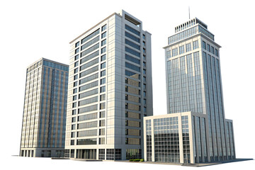 set of tall office building realistic image on white background. PNG