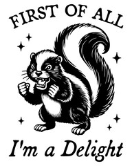 Angry Skunk Art. Retro memes, Vintage style. Serious Skunk.